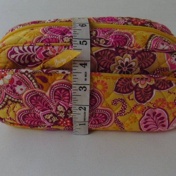 Vera Bradley Women's Bali Gold Yellow Patterned Makeup Toiletry Cosmetic Bag - Picture 12 of 12